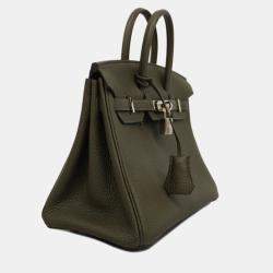 Hermes Olive Green Togo Leather Birkin 25 Tote Bag