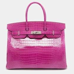 Hermès  Rose Sheherazade Shine Porosus Crocodile Palladium Finish Birkin 35