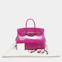 Hermès  Rose Sheherazade Shine Porosus Crocodile Palladium Finish Birkin 35