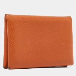 Pre Owned Hermes Orange Epsom Leather Calvi Card Holder