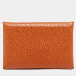 Pre Owned Hermes Orange Epsom Leather Calvi Card Holder