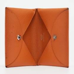 Pre Owned Hermes Orange Epsom Leather Calvi Card Holder