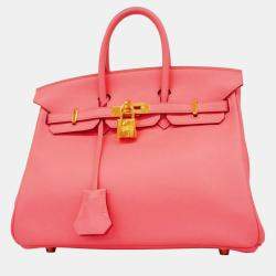 Hermes Rose Azalee Swift Leather Birkin 25 Tote Bag