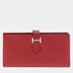 Hermes Red Leather Bearn Wallet