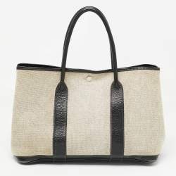 Hermes Beige/Black Toile And Negonda Leather Garden Party 36 Bag