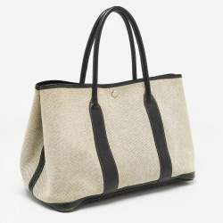 Hermes Beige/Black Toile And Negonda Leather Garden Party 36 Bag