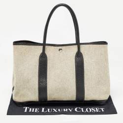 Hermes Beige/Black Toile And Negonda Leather Garden Party 36 Bag