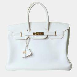 Pre Owned Hermes White Clemence leather Birkin 35 Bag