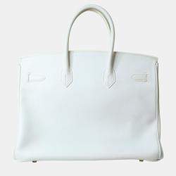 Pre Owned Hermes White Clemence leather Birkin 35 Bag