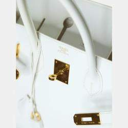 Pre Owned Hermes White Clemence leather Birkin 35 Bag