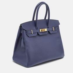 Hermes Blue Saphir Epsom Leather Gold Finish Birkin 35 Bag