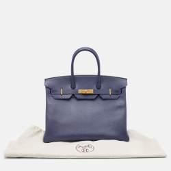 Hermes Blue Saphir Epsom Leather Gold Finish Birkin 35 Bag