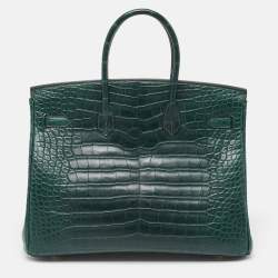 Hermes Vert Fonce Matte Alligator Gold Finish Birkin 35 Bag