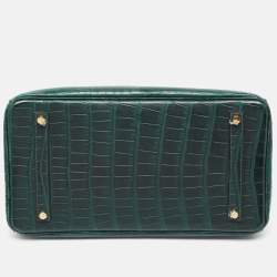 Hermes Vert Fonce Matte Alligator Gold Finish Birkin 35 Bag