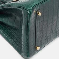 Hermes Vert Fonce Matte Alligator Gold Finish Birkin 35 Bag