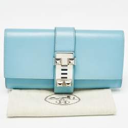 Hermes Celeste Tadelakt Leather Medor Clutch