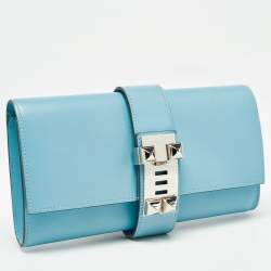 Hermes Celeste Tadelakt Leather Medor Clutch