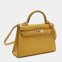 Hermès Jaune Ambre Epsom Leather Gold Finish Mini Kelly II Sellier 20 Bag