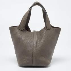 Hermes Etain Taurillon Clemence Leather Picotin Lock 18 Bag