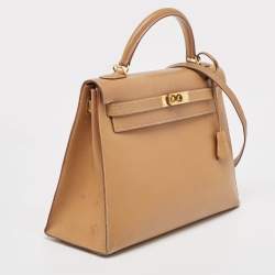 Pre Owned Hermes Natural Vache Leather Gold Finish Kelly Sellier 32 Bag