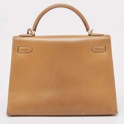 Pre Owned Hermes Natural Vache Leather Gold Finish Kelly Sellier 32 Bag