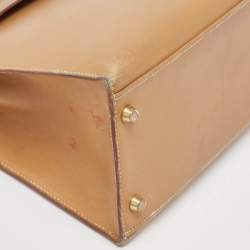 Pre Owned Hermes Natural Vache Leather Gold Finish Kelly Sellier 32 Bag