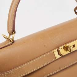 Pre Owned Hermes Natural Vache Leather Gold Finish Kelly Sellier 32 Bag