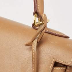Pre Owned Hermes Natural Vache Leather Gold Finish Kelly Sellier 32 Bag