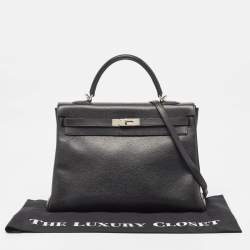 Hermes Noir Togo Leather Palladium Finish Kelly Retourne 35 Bag