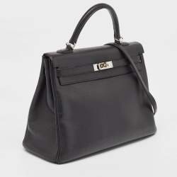 Hermes Noir Togo Leather Palladium Finish Kelly Retourne 35 Bag