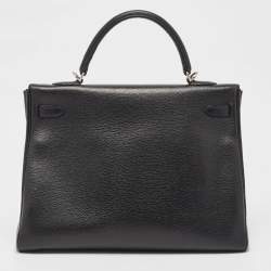 Hermes Noir Togo Leather Palladium Finish Kelly Retourne 35 Bag