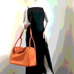 Hermes Orange Clemence Lindy 34 Handbag