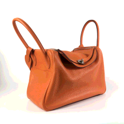 Hermes Orange Clemence Lindy 34 Handbag