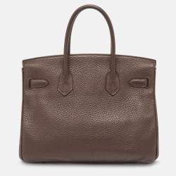 Hermes Chocolat Taurillon Clemence Leather Palladium Finish Birkin 30 Bag