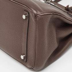Hermes Chocolat Taurillon Clemence Leather Palladium Finish Birkin 30 Bag
