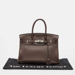 Hermes Chocolat Taurillon Clemence Leather Palladium Finish Birkin 30 Bag