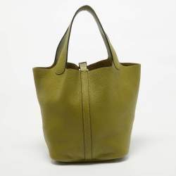 Pre Owned Hermes Vert Chartreuse Taurillon Clemence Leather Picotin 22 Bag