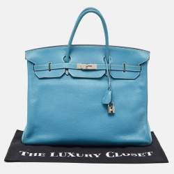 Hermes Bleu Jean Taurillon Clemence Leather Palladium Finish Birkin 40 Bag