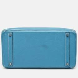 Hermes Bleu Jean Taurillon Clemence Leather Palladium Finish Birkin 40 Bag