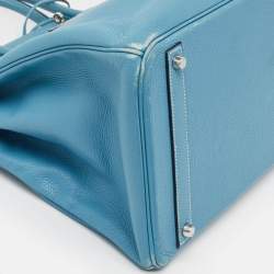Hermes Bleu Jean Taurillon Clemence Leather Palladium Finish Birkin 40 Bag