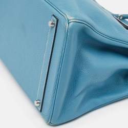 Hermes Bleu Jean Taurillon Clemence Leather Palladium Finish Birkin 40 Bag