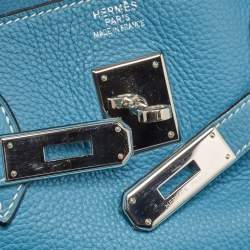 Hermes Bleu Jean Taurillon Clemence Leather Palladium Finish Birkin 40 Bag
