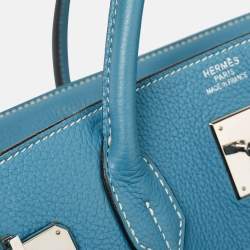 Hermes Bleu Jean Taurillon Clemence Leather Palladium Finish Birkin 40 Bag