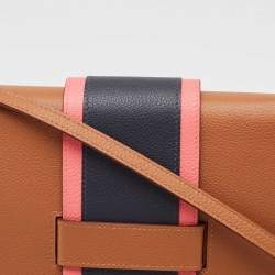 Hermes Gold/Rose Azalee/Bleu Nuit Evercolor Leather H Passant Clutch Bag