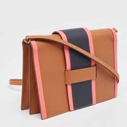 Hermes Gold/Rose Azalee/Bleu Nuit Evercolor Leather H Passant Clutch Bag