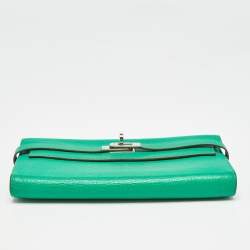 Hermes Menthe Chevre Mysore Leather Kelly Longue Wallet