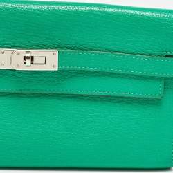 Hermes Menthe Chevre Mysore Leather Kelly Longue Wallet