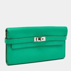 Hermes Menthe Chevre Mysore Leather Kelly Longue Wallet