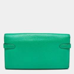 Hermes Menthe Chevre Mysore Leather Kelly Longue Wallet