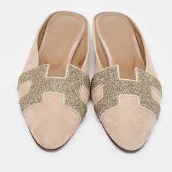 Hermes Beige Suede and Crystal Embellished Roxane Mules Size 36